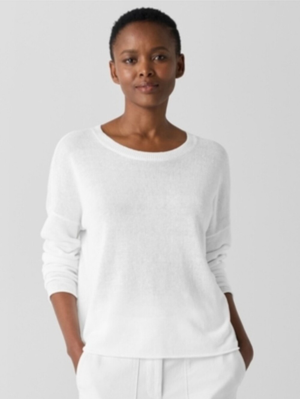 NWT Eileen Fisher Organic Organic Linen Cotton Cord Crew Neck Top, Size L